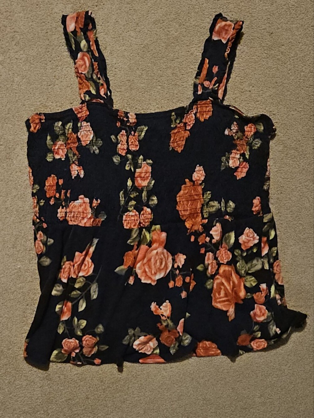 Navy Floral Sleeveless Tank Top with Rose Print